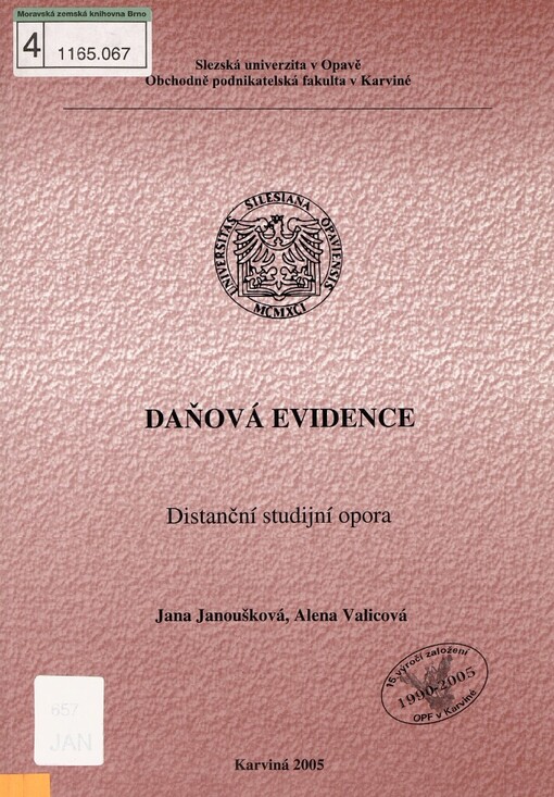 Daňová evidence: distanční studijní opora