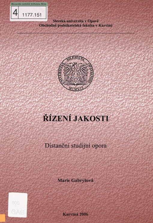Řízení jakosti: distanční studijní opora