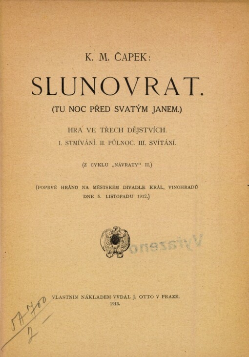Slunovrat :(tu noc před svatým Janem) : hra ve třech dějstvích