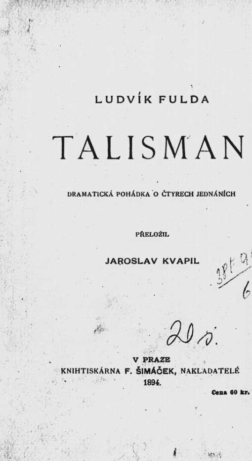 Talisman :dramatická pohádka o čtyrech jednáních