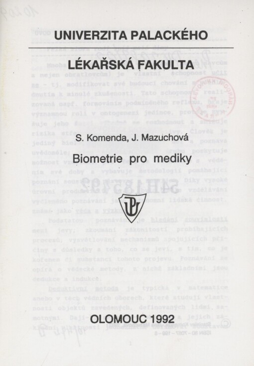 Biometrie pro mediky: Určeno pro posl. LF UP