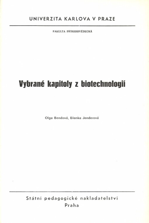Vybrané kapitoly z biotechnologií