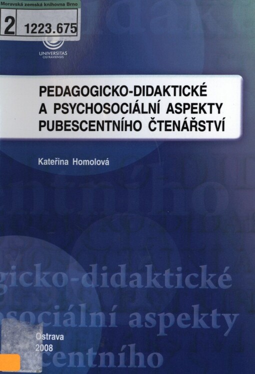Pedagogicko-didaktické a psychosociální aspekty pubescentního čtenářství