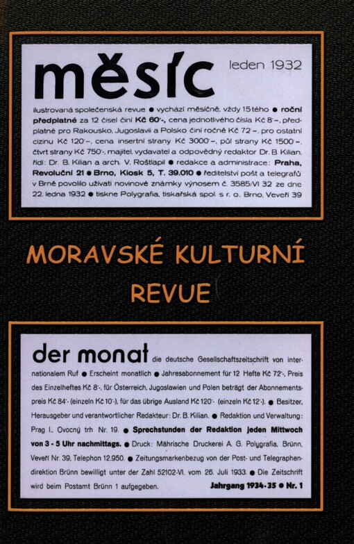 Moravské kulturní revue.Měsíc, Brno 1932-1941 = Der Monat, Brno 1932-1941
