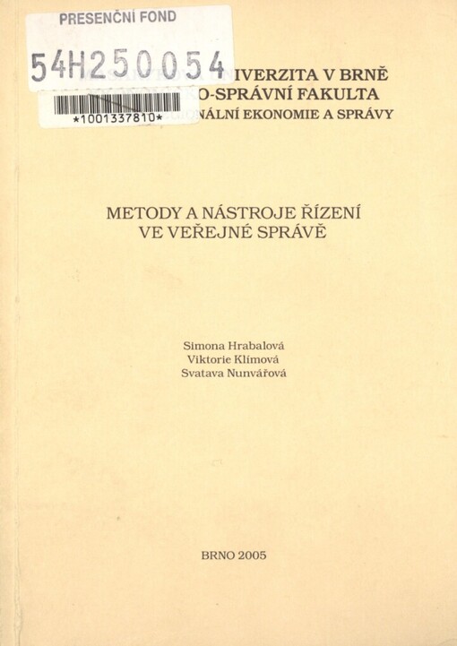Metody a nástroje řízení ve veřejné správě