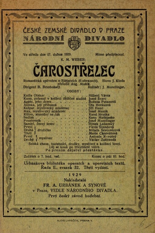 Čarostřelec :zpěvohra o třech jednáních [6 obrazech] od K.M. z Webrů