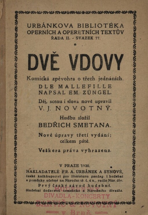 Dvě vdovy: komická zpěvohra o třech jednáních