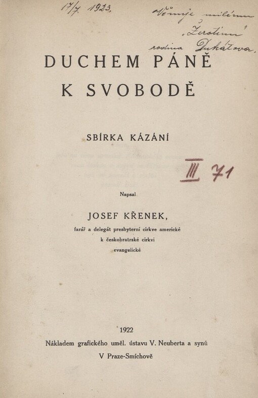 Duchem Páně k svobodě :Sbírka kázání