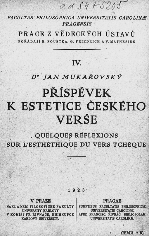 Příspěvek k estetice českého verše =Quelques réflexions sur l'esthétique du vers tchèque