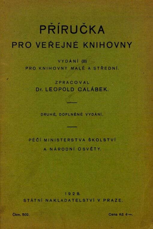 Příručka pro veřejné knihovny: Péčí ministerstva školství a národní osvěty