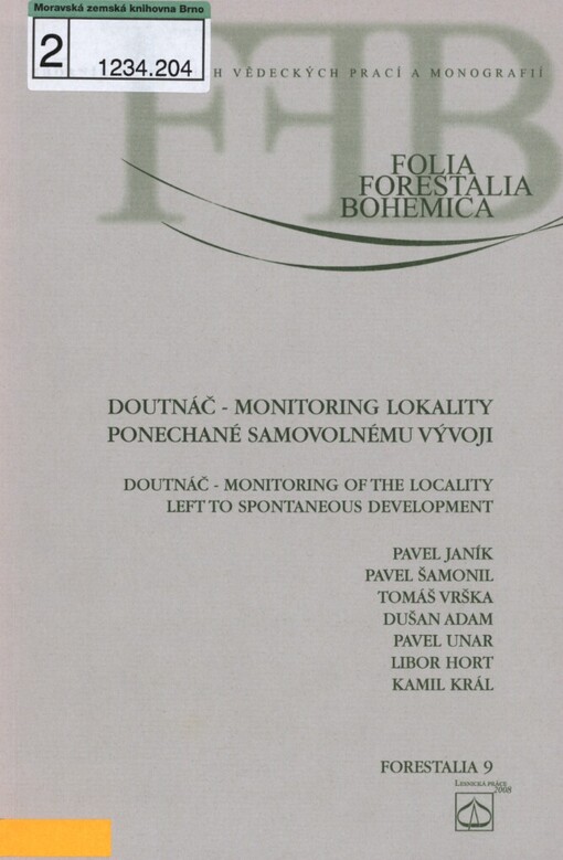 Doutnáč - monitoring lokality ponechané samovolnému vývoji =: Doutnáč - monitoring of the locality left to spontaneous development