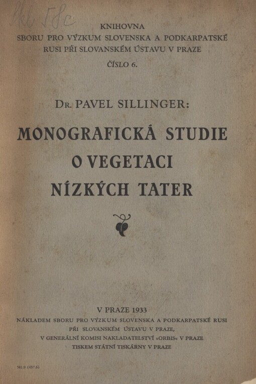 Monografická studie o vegetaci Nízkých Tater =Monographical study of the vegetation of the Nízké Tatry (Low-Tatra-Mountains) v Czechoslovakia