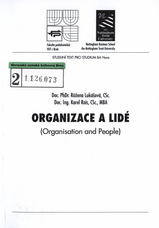 Organizace a lidé =: Organisation and people