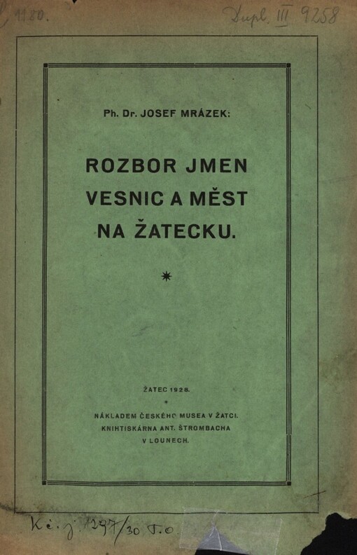 Rozbor jmen vesnic a měst na Žatecku