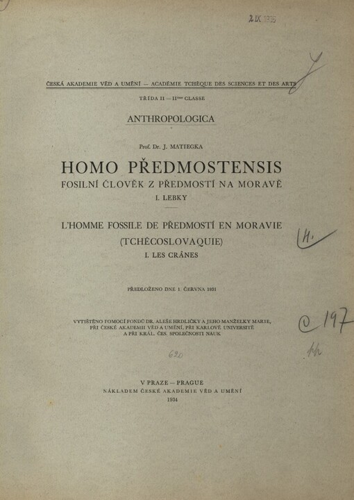 Homo Předmostensis: fosilní člověk z Předmostí na Moravě