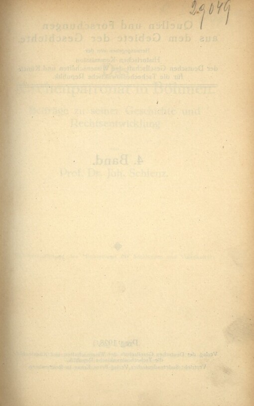 Das Kirchenpatronat in Böhmen :Beiträge zu seiner Geschichte und Rechtsentwicklung.Band 4