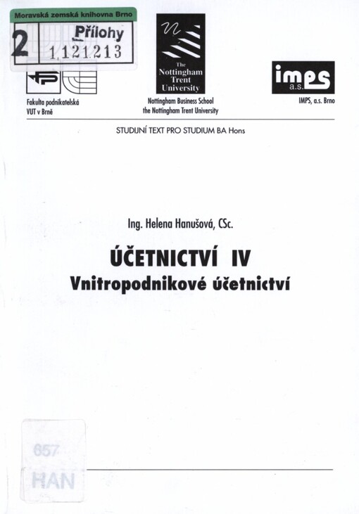 Účetnictví IV: vnitropodnikové účetnictví