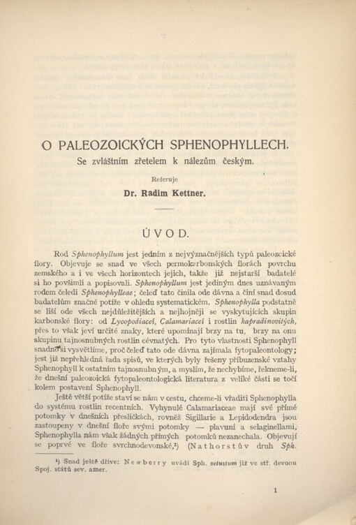 O paleozoických sphenophyllech: se zvláštním zřetelem k nálezům českým