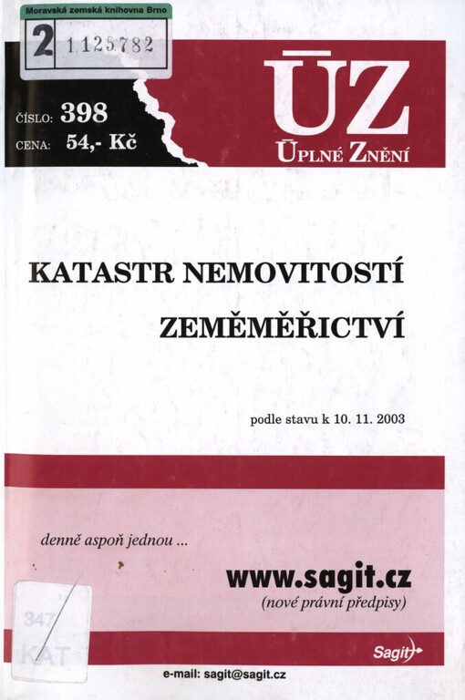 Katastr nemovitostí ;Zeměměřictví : podle stavu k 10.11.2003