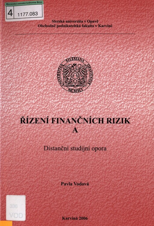 Řízení finančních rizik A: distanční studijní opora
