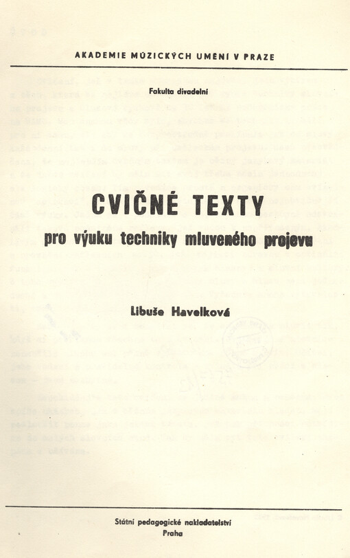 Cvičné texty pro výuku techniky mluveného projevu