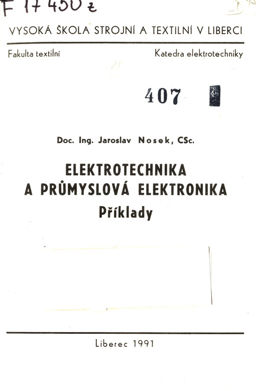 Elektrotechnika a průmyslová elektronika :příklady