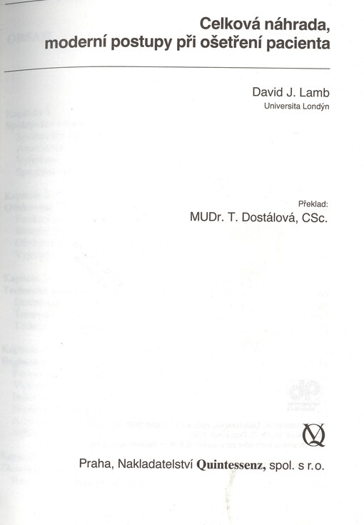 Celková náhrada, moderní postupy při ošetřování pacienta