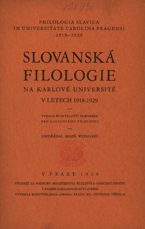 Slovanská filologie na Karlově universitě v letech 1918-1929