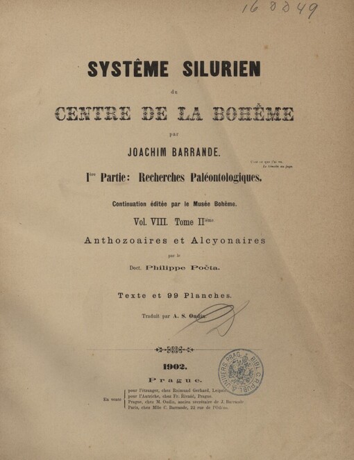 Systême silurien du centre de la Bohême.Ière partie,Recherches paléontologiques.