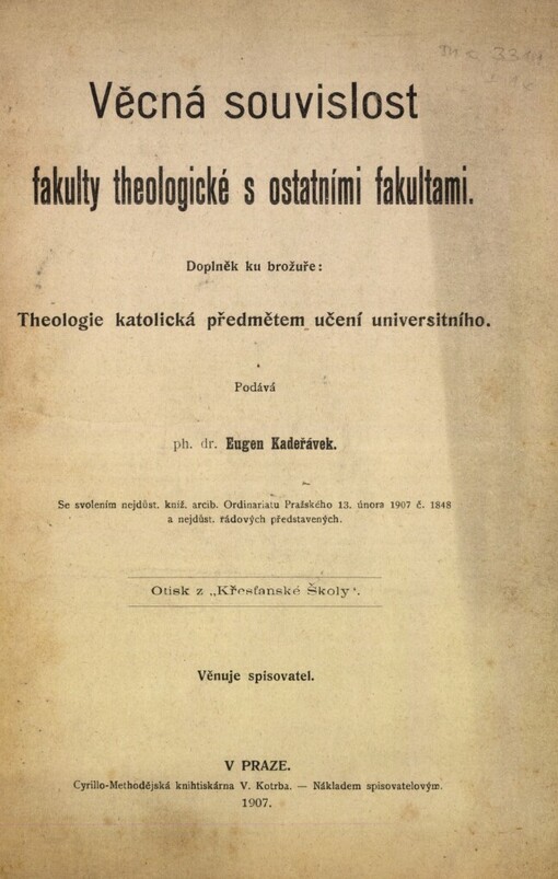 Věcná souvislost fakulty theologické s ostatními fakultami