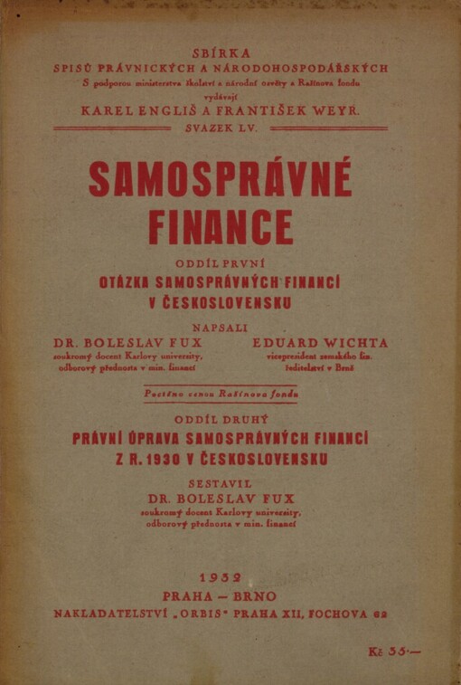 Samosprávné finance.Oddíl první,Otázka samosprávných financí v Československu