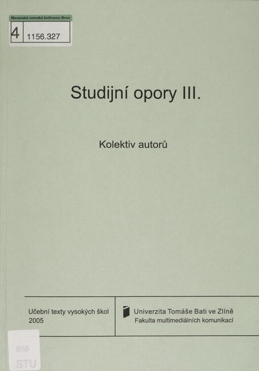 Studijní opory: texty pro studující v kombinované formě : bakalářský studijní program : mediální a komunikační studia