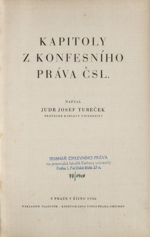 Kapitoly z konfesního práva Čsl.