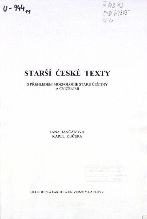 Starší české texty s přehledem morfologie staré češtiny a cvičeními