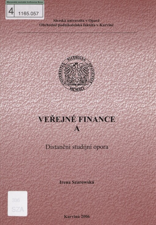 Veřejné finance A: distanční studijní opora