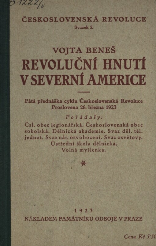 Revoluční hnutí v severní Americe :pátá přednáška cyklu 