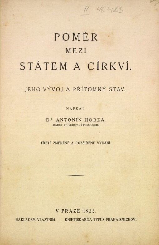 Poměr mezi státem a církví: jeho vývoj a přítomný stav