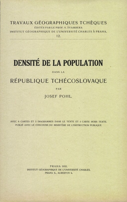 Densité de la population dans la république Tchécoslovaque