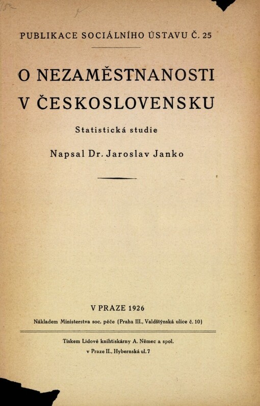 O nezaměstnanosti v Československu :statistická studie