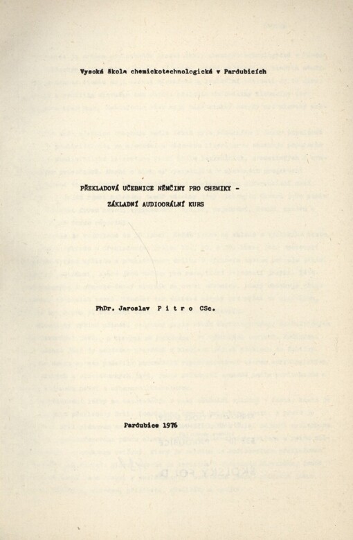 Překladová učebnice němčiny pro chemiky :základní audioorální kurs