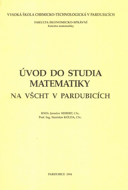 Úvod do studia matematiky na VŠCHT v Pardubicích
