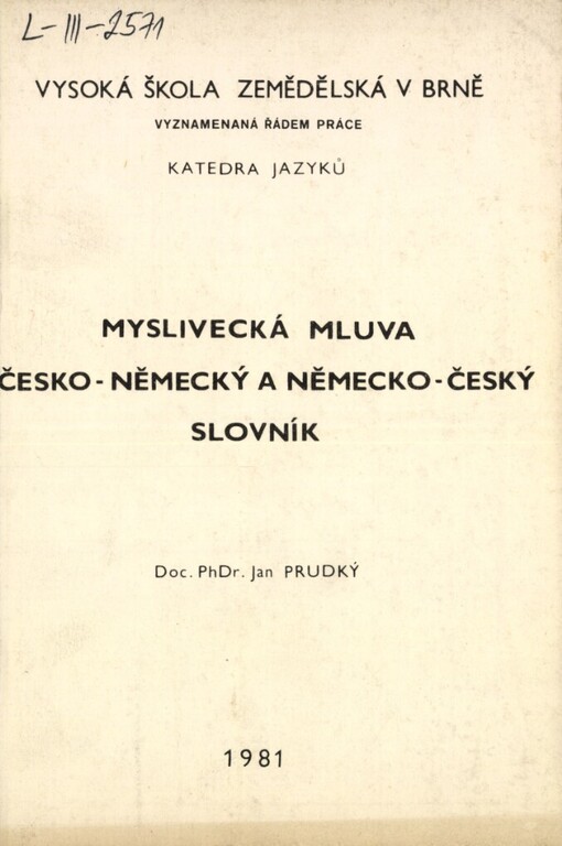Myslivecká mluva, česko-německý a německo-český slovník
