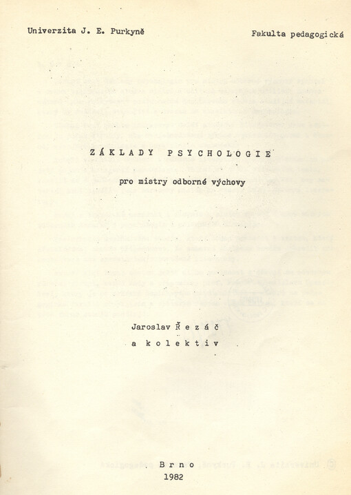 Základy psychologie pro mistry odborné výchovy