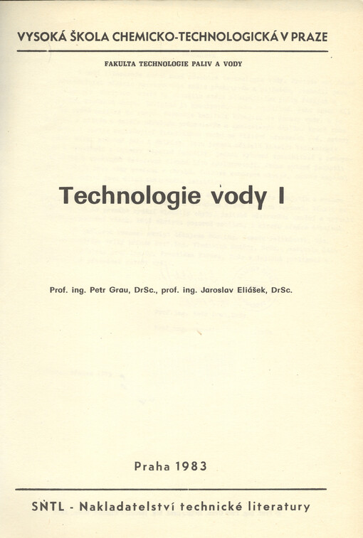 Technologie vody. I, 2., nezměn. vyd.