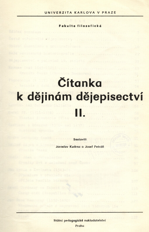 Čítanka k dějinám dějepisectví II.