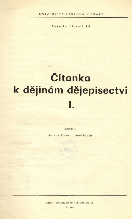 Čítanka k dějinám dějepisectví I.