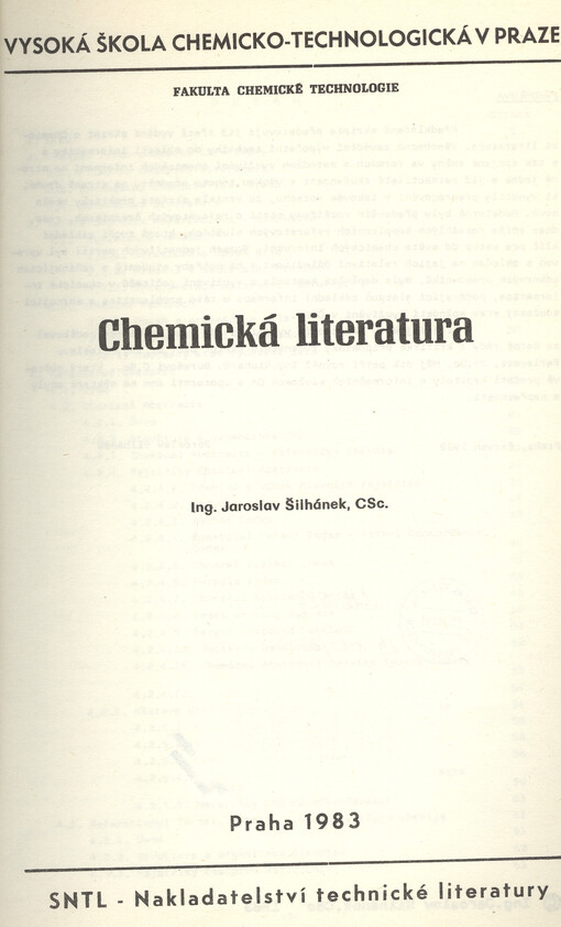 Chemická literatura : určeno pro posl. fak. chem. technologie
