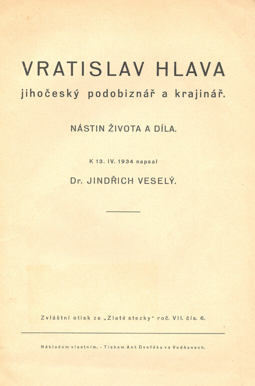 Vratislav Hlava jihočeský podobiznář a krajinář : nástin života a díla