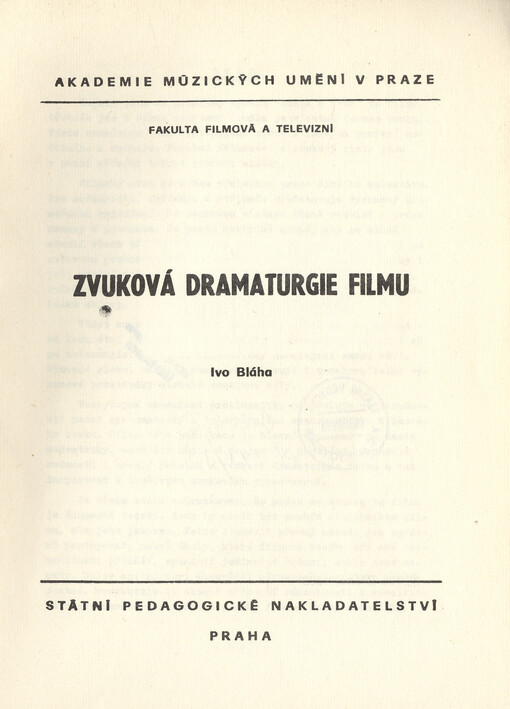 Zvuková dramaturgie filmu :určeno pro posl. fak. filmové a televizní