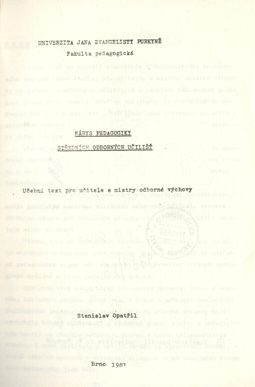Nárys pedagogiky středních odborných učilišť :učební text pro učitele a mistry odb. výchovy